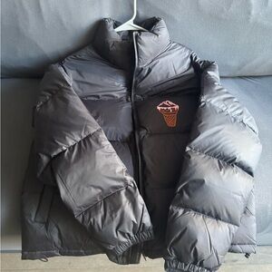 Stylish Black Puffer Jacket with Ice Cream Design